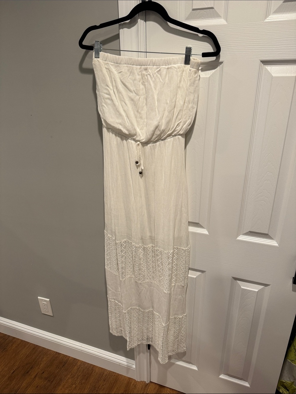 Socialite Strapless Cream Maxi Dress with Lace Panels